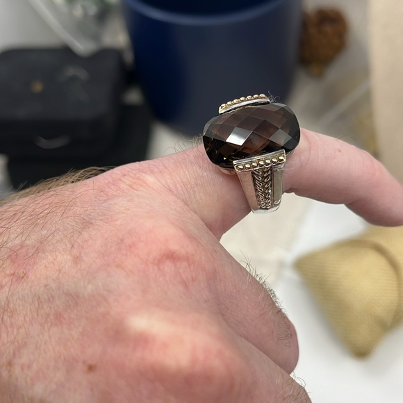 Stunning Smoky Quartz Statement Ring - Sterling Silver with Gold Accents - Picture 10 of 15